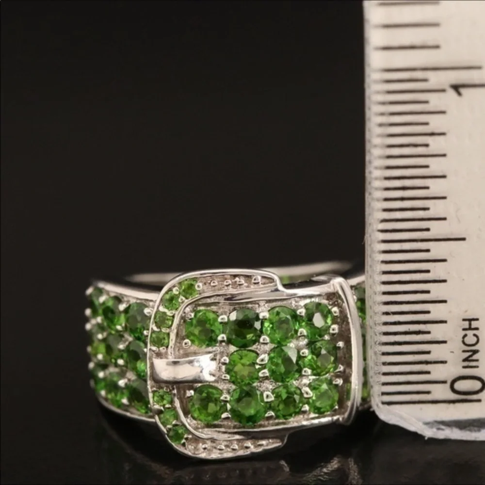 Sterling silver green chrome diopside buckle ring